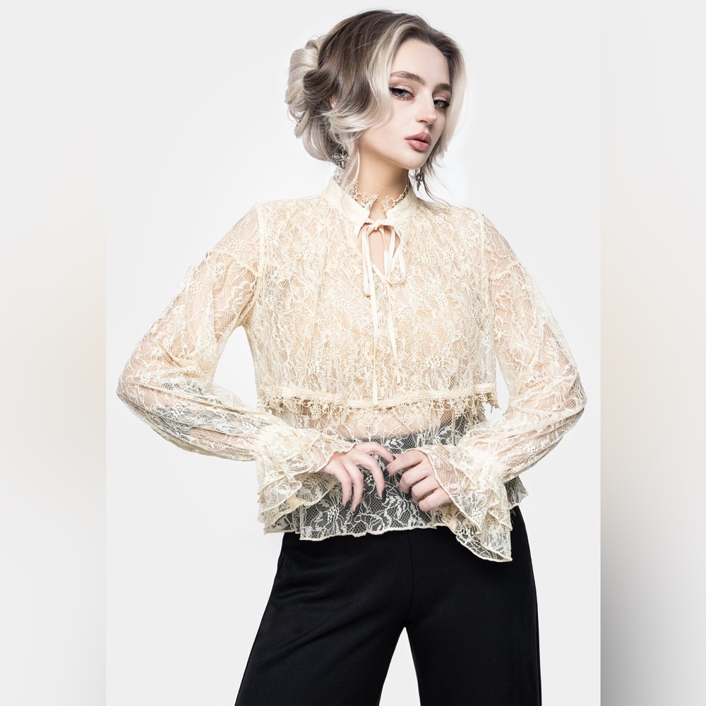 Disturbia Cream Lace Ruffle Blouse